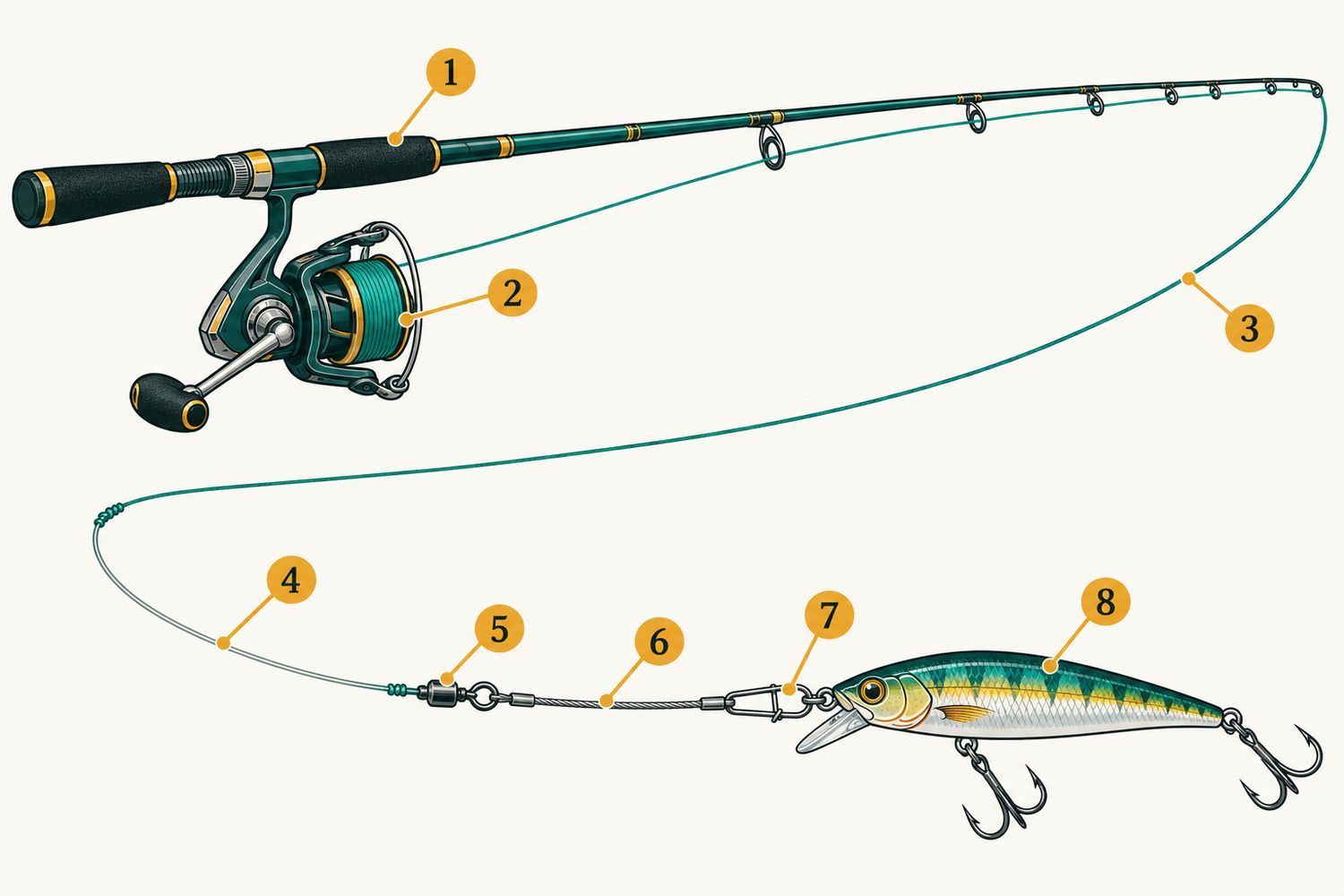 Numbered diagram: Lure fishing for barracuda