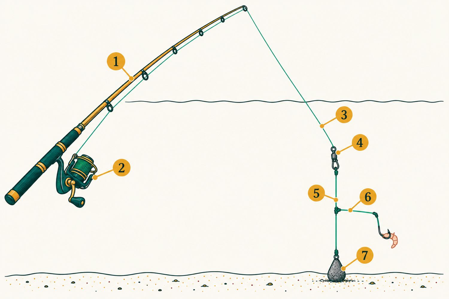 Numbered diagram: Lagoon bottom fishing: paternoster